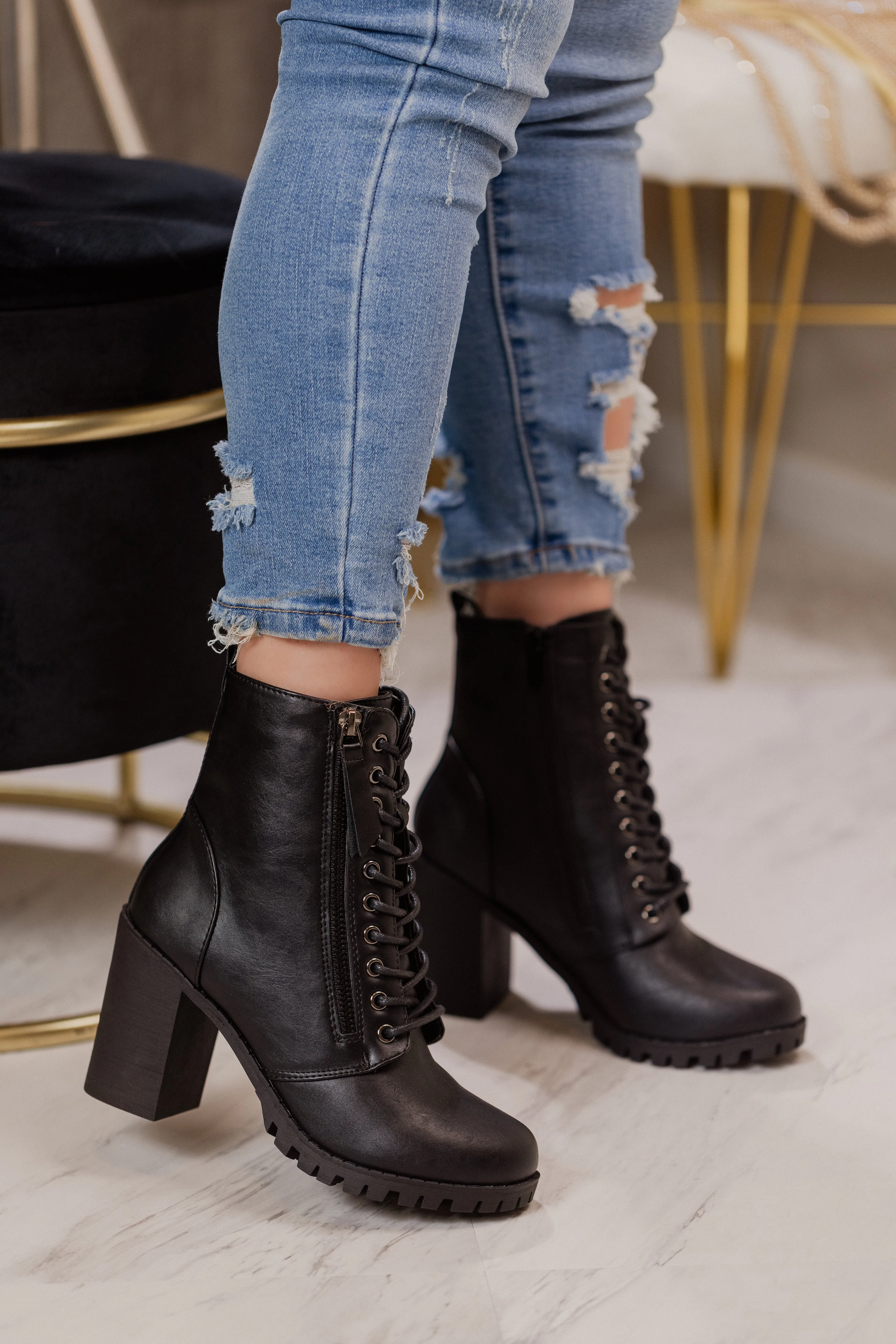 Access - Lace Up Block Heel Ankle Boot