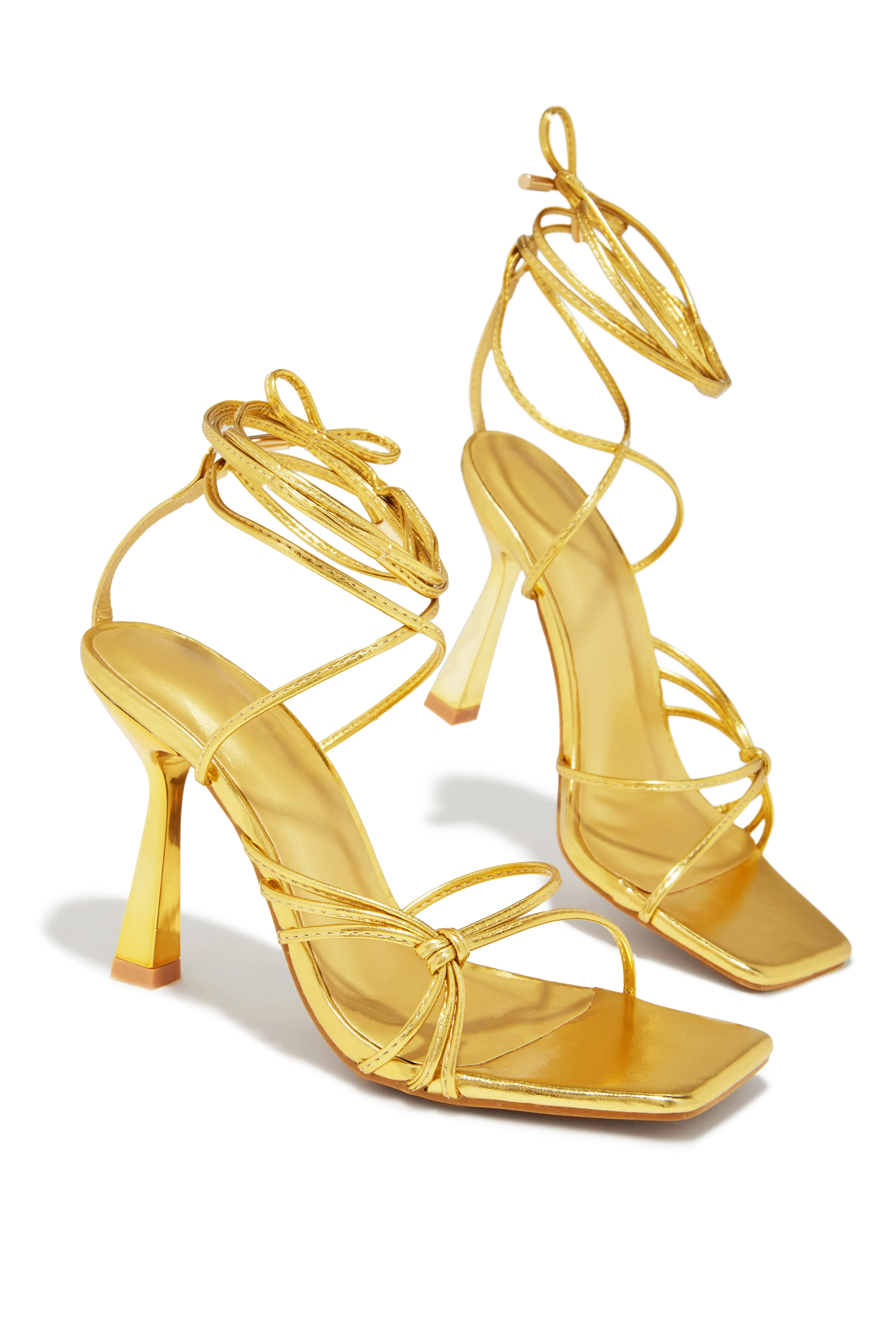 Aileen Lace Up Heels - Gold