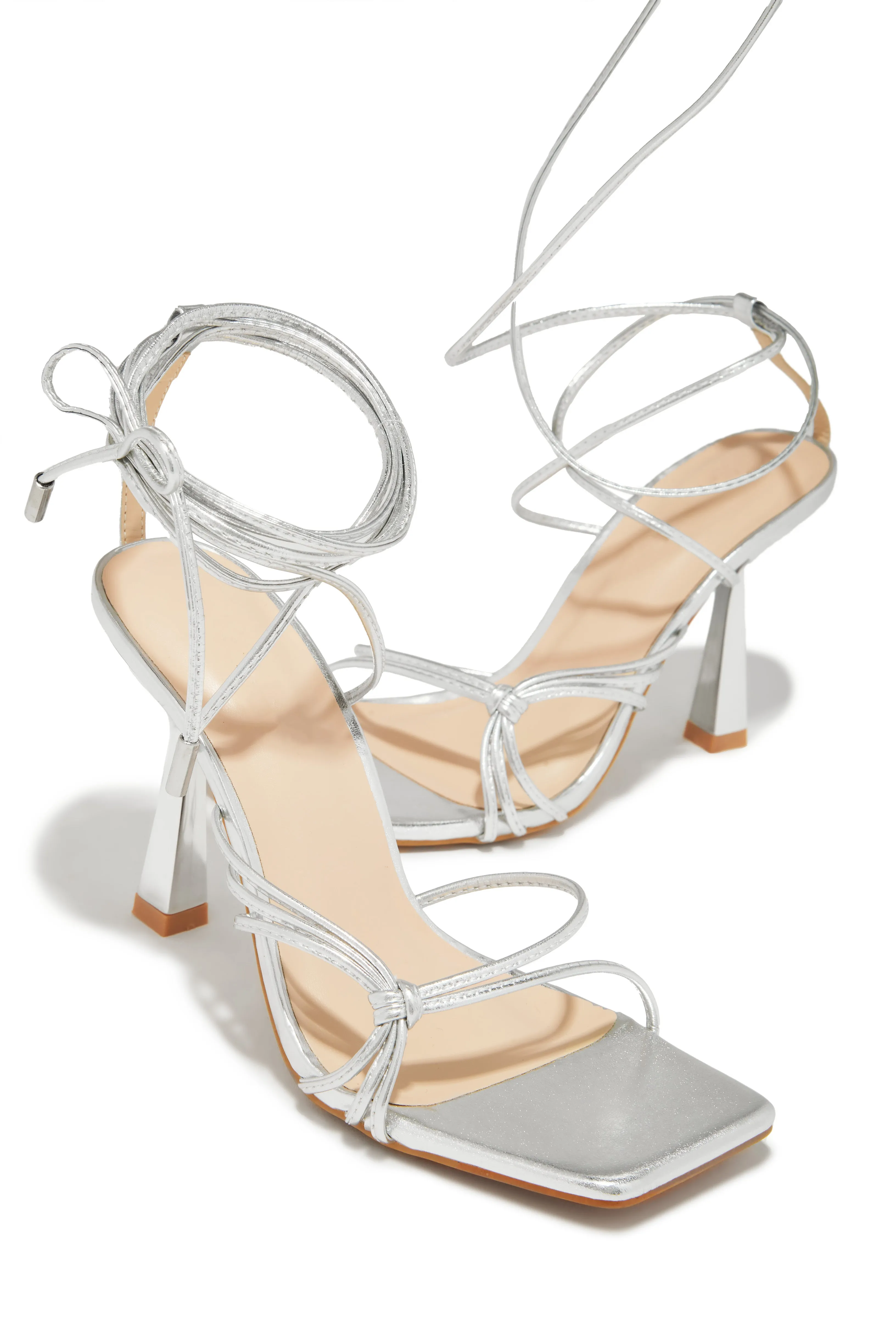 Aileen Lace Up Heels - Silver