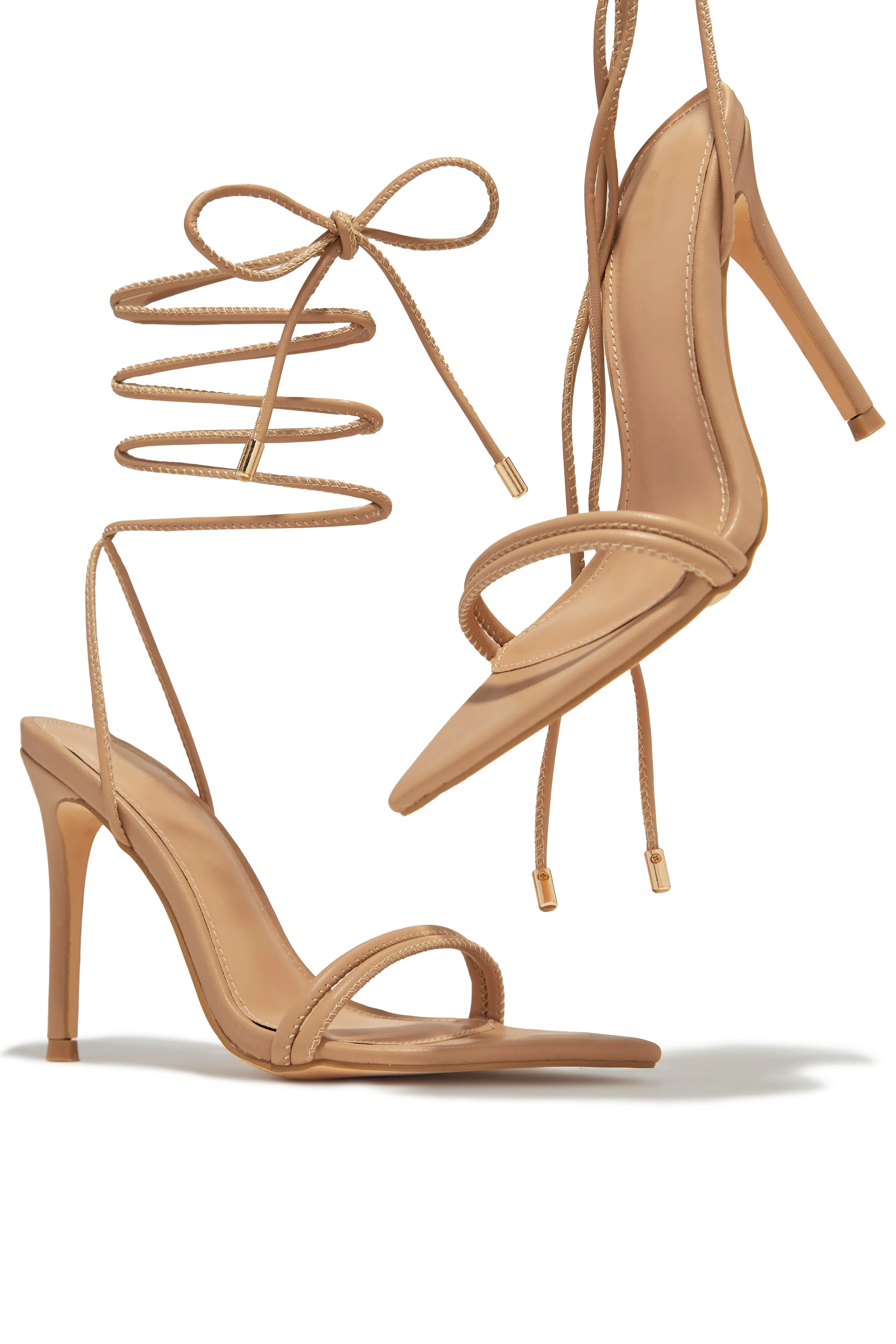 Anisah Lace Up High Heels - Nude