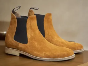 Awesome Handmade Men's Camel Color Suede Chelsea Boots, Men Ankle Boots, Men Designer Boots