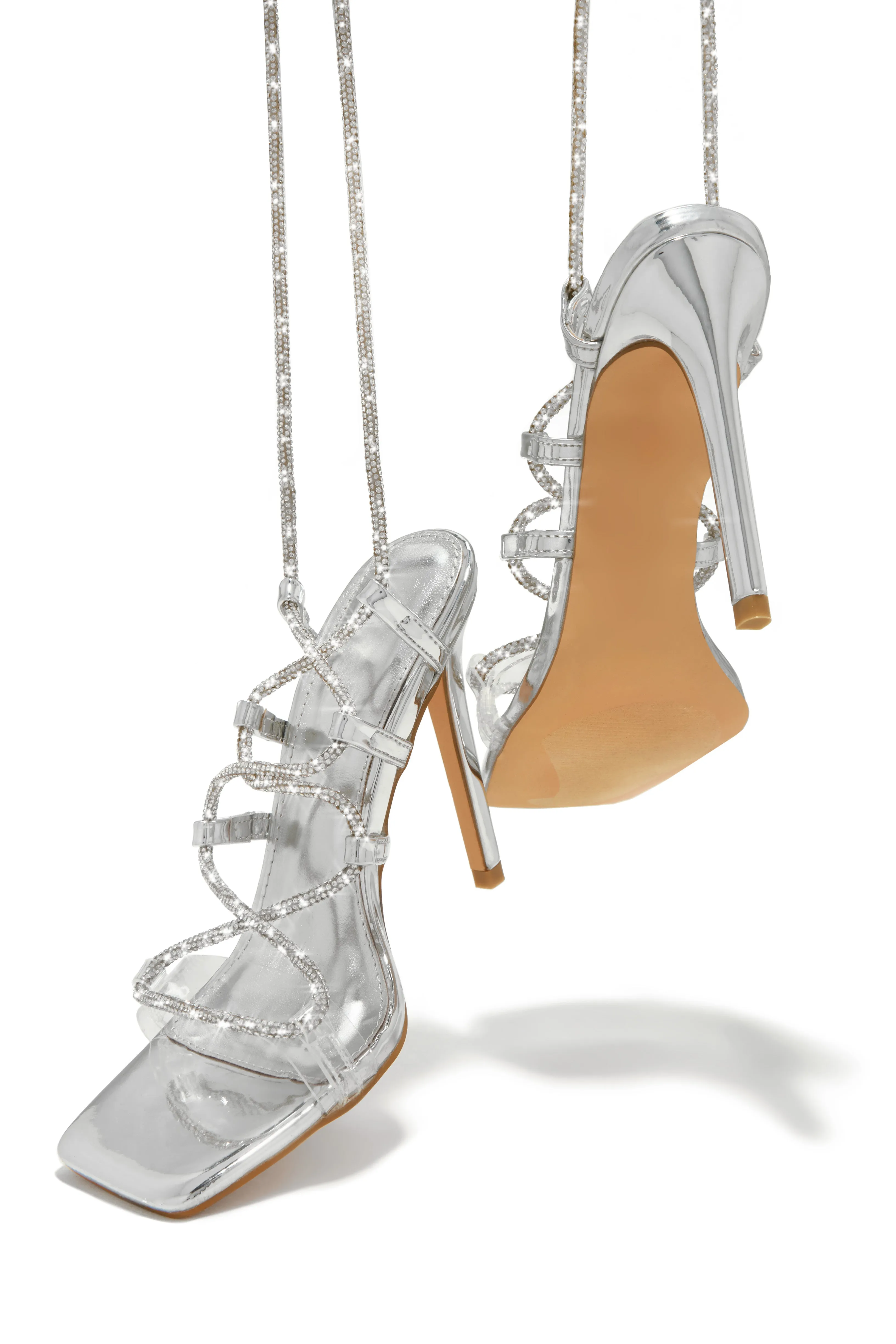 Birthday Wishes Embellished Lace Up Heels - Silver