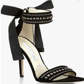 Black Rhinestone Bow Elegant Sandals