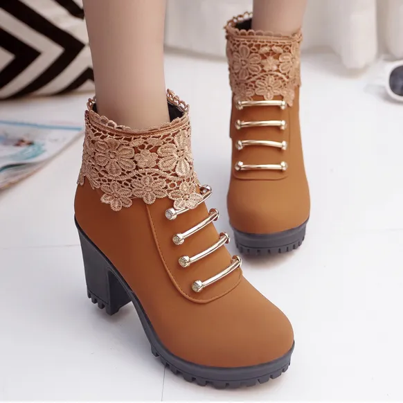 Black/Brown Lace Heels Martin Boots AD0163