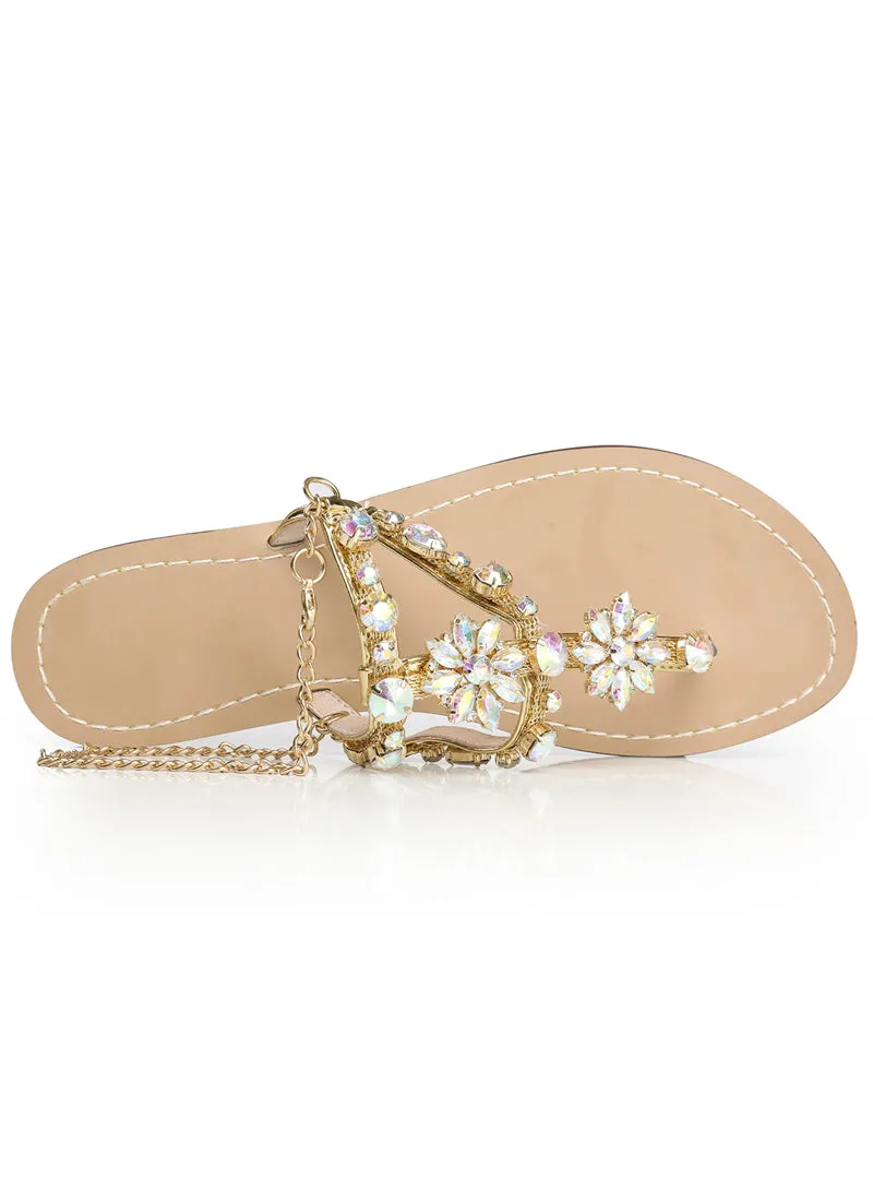 Bohemian Sandals Crystal Flat Heel Rhinestone