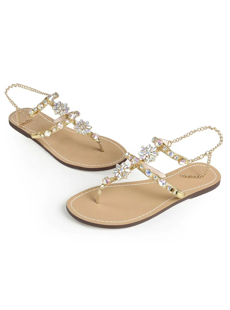 Bohemian Sandals Crystal Flat Heel Rhinestone