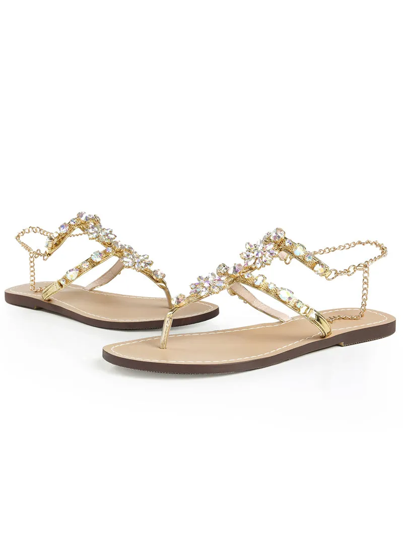 Bohemian Sandals Crystal Flat Heel Rhinestone