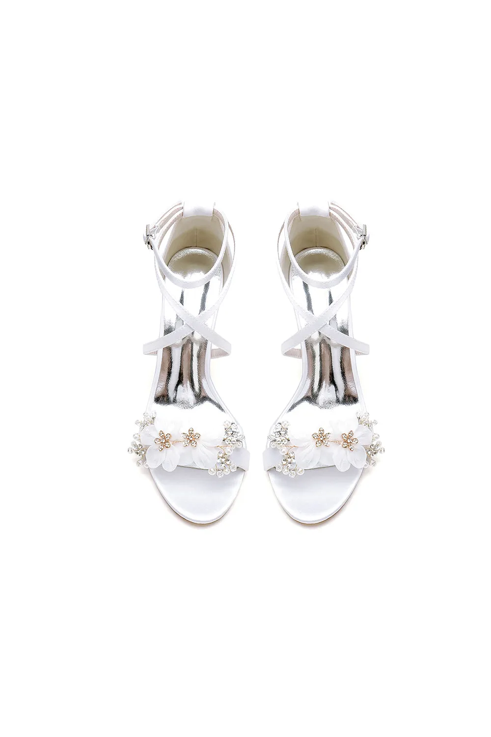 Chic Open Toe Rhinestone Flower Ankle Strap Chunky Heels