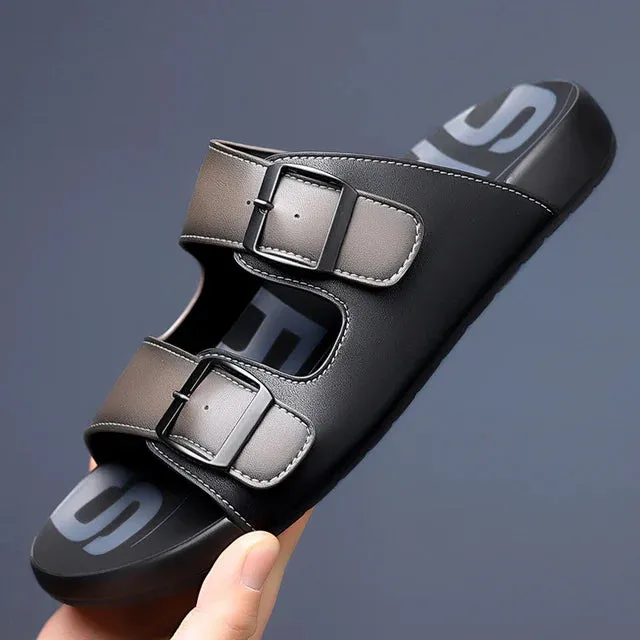 Comfortable Double Buckle Patent Leather Sandals