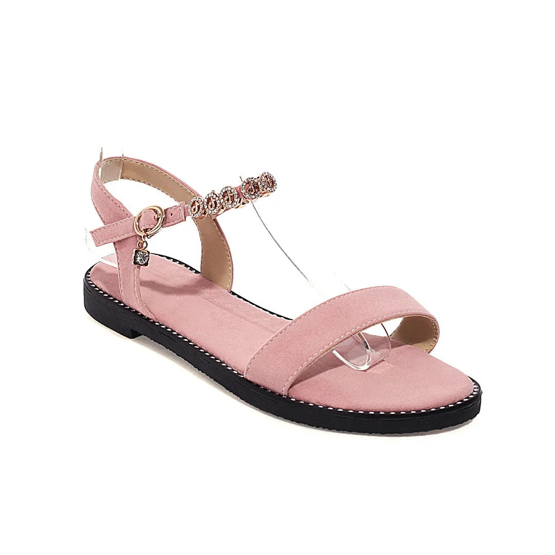 Flat Dress Sandals Summer Square Heel Solid Color Buckle Hollow-out Sandals for Women