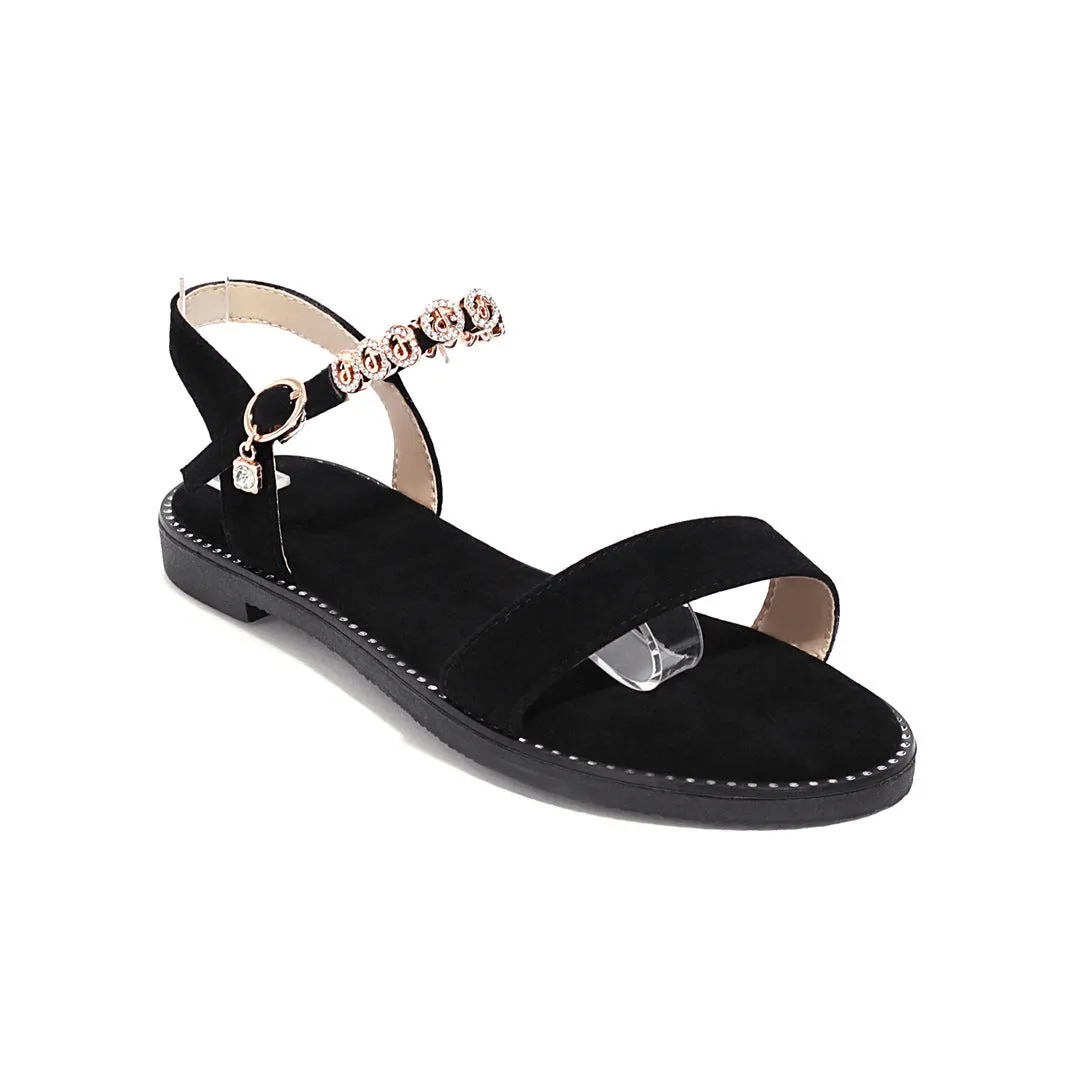 Flat Dress Sandals Summer Square Heel Solid Color Buckle Hollow-out Sandals for Women