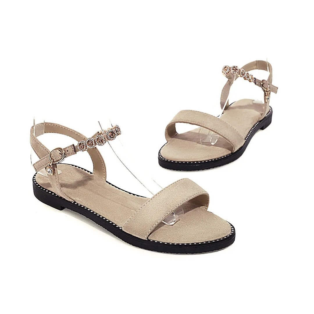 Flat Dress Sandals Summer Square Heel Solid Color Buckle Hollow-out Sandals for Women