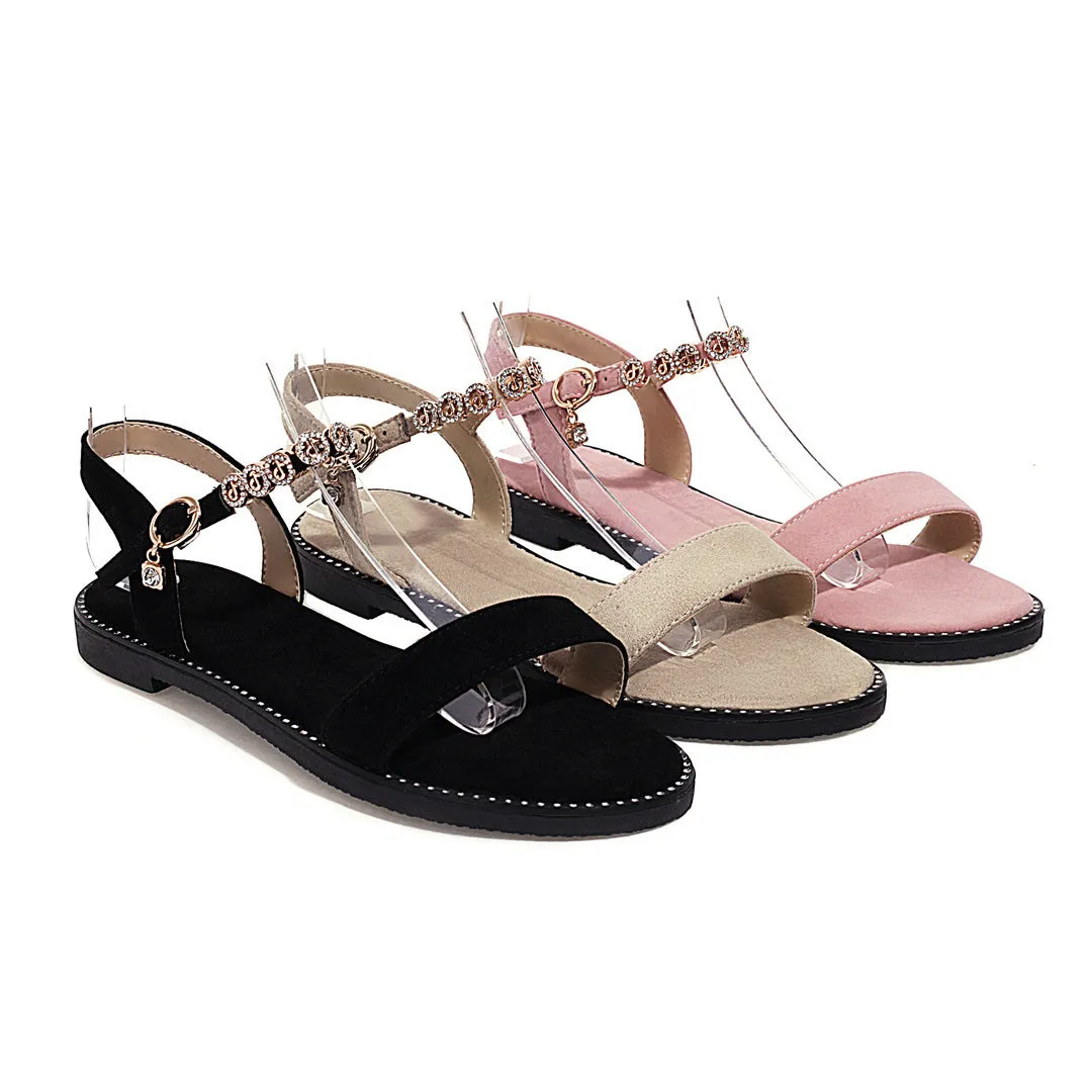 Flat Dress Sandals Summer Square Heel Solid Color Buckle Hollow-out Sandals for Women