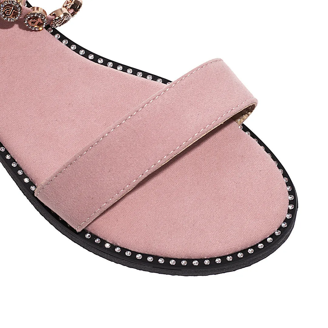 Flat Dress Sandals Summer Square Heel Solid Color Buckle Hollow-out Sandals for Women