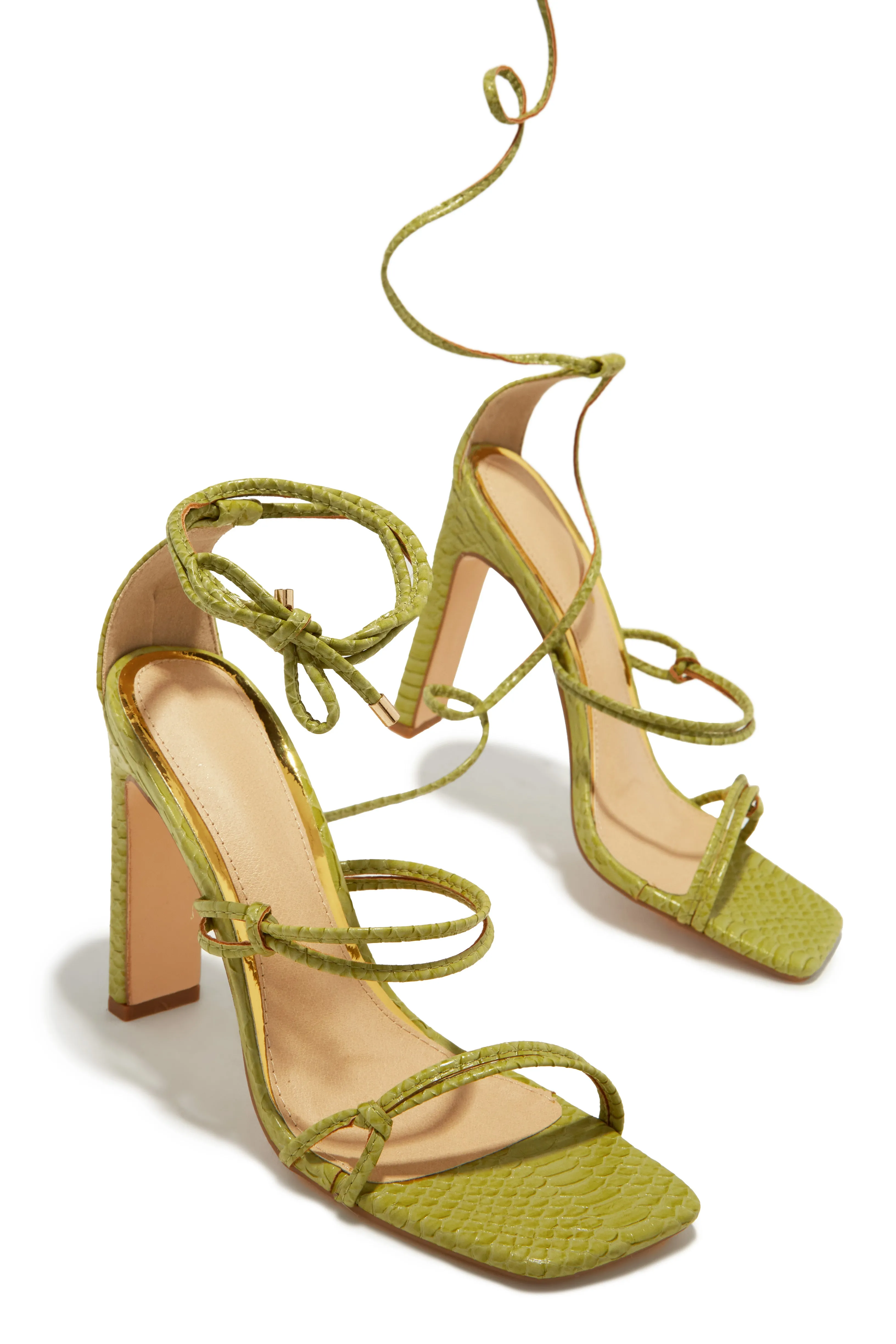 Imelda Lace Up High Heels - Sage Green