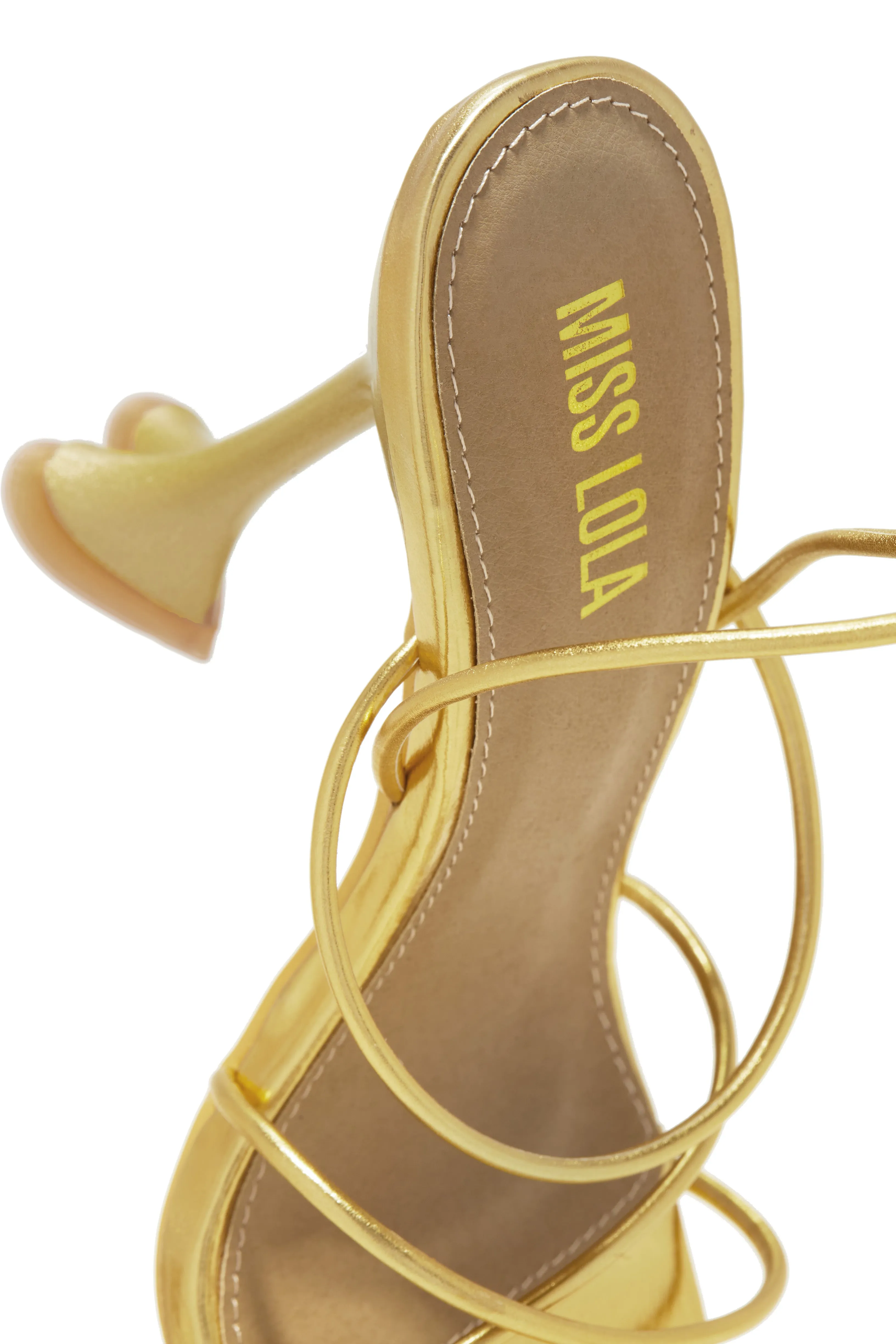 Loving Heart Lace Up High Heels - Gold