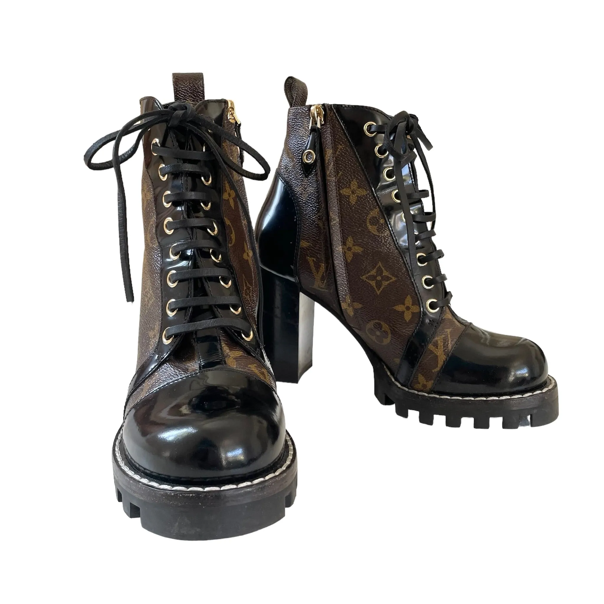 Monogram Heeled Combat Boots - 7.5