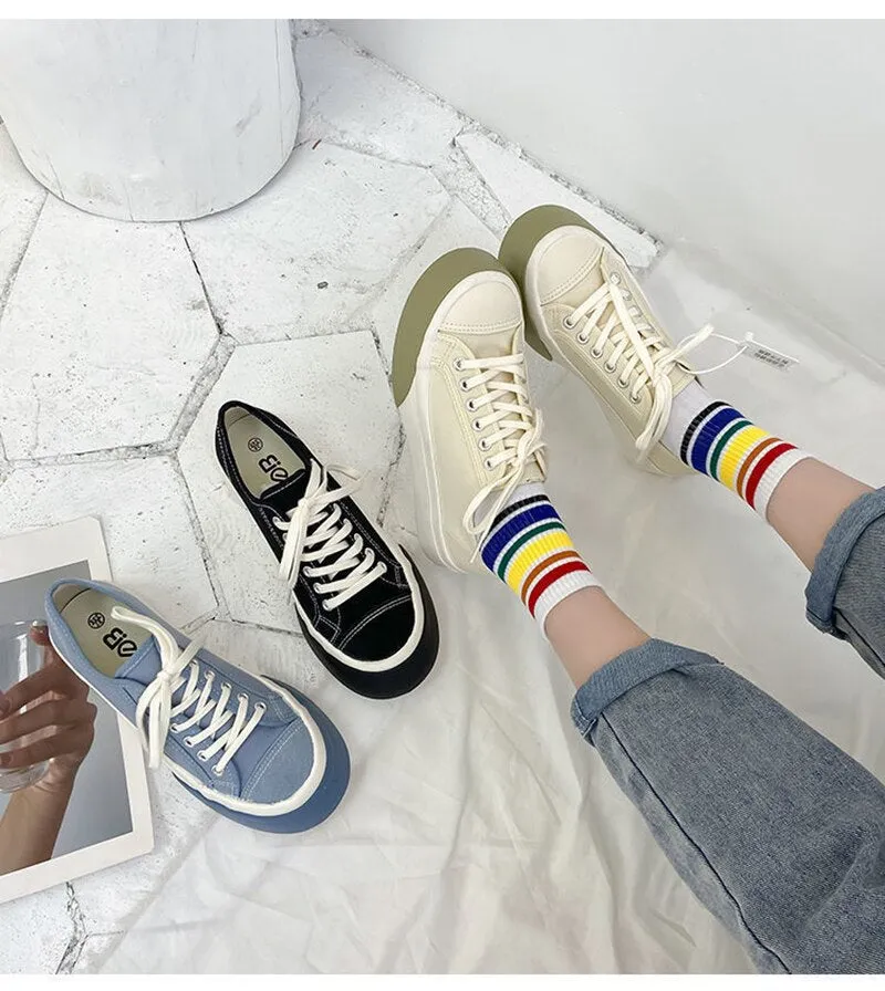 New canvas shoes trend men and women canvas sports shoes college girls Skate shoes students platform sneakers couple sneakers