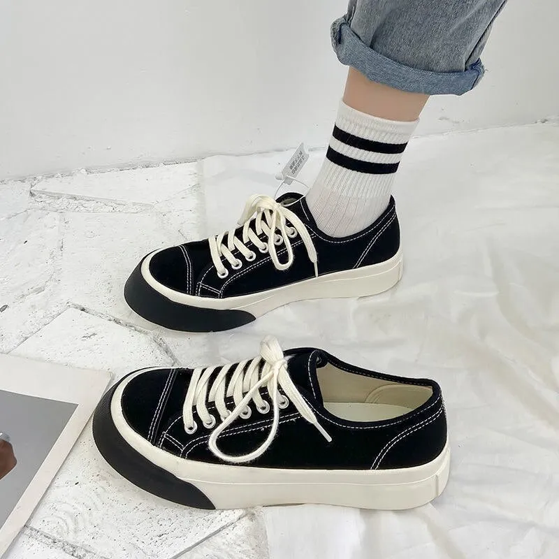 New canvas shoes trend men and women canvas sports shoes college girls Skate shoes students platform sneakers couple sneakers