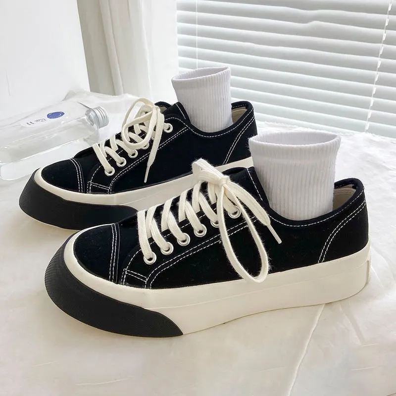 New canvas shoes trend men and women canvas sports shoes college girls Skate shoes students platform sneakers couple sneakers