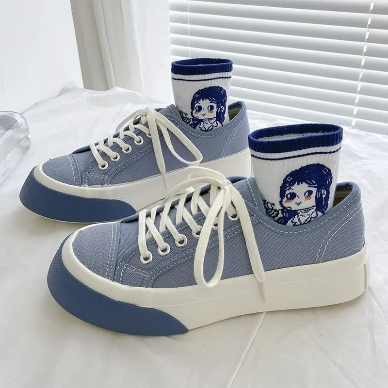 New canvas shoes trend men and women canvas sports shoes college girls Skate shoes students platform sneakers couple sneakers