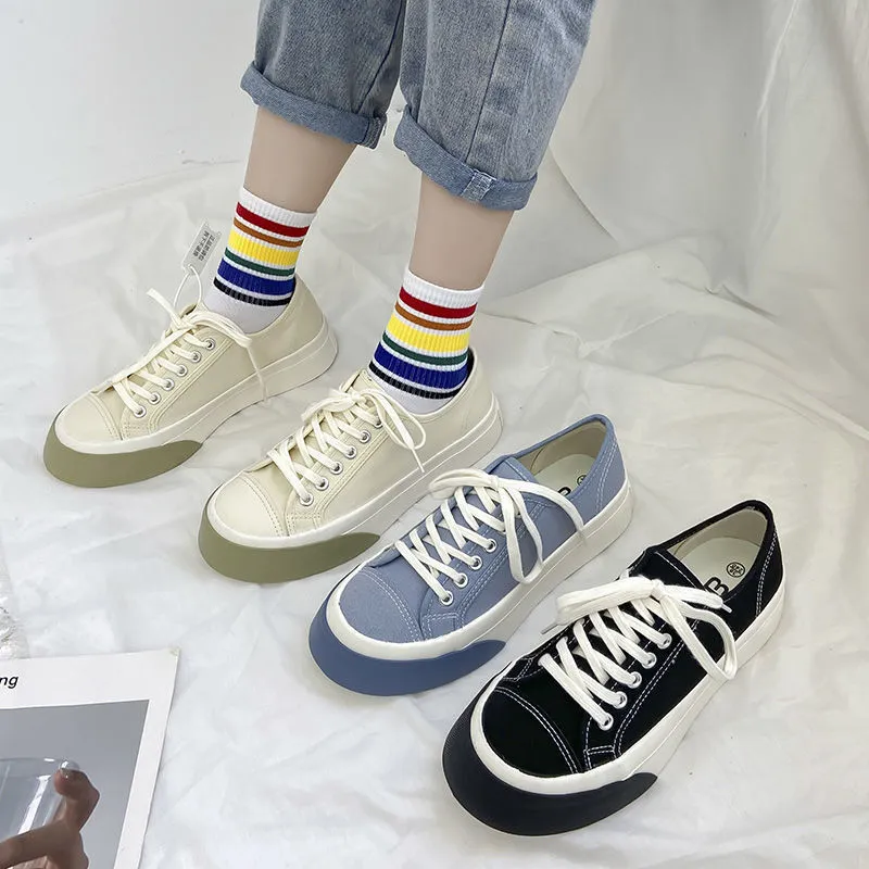 New canvas shoes trend men and women canvas sports shoes college girls Skate shoes students platform sneakers couple sneakers