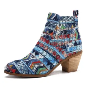 Retro Ethnic Women's Fashion Ankle Boots - Black,Blue,Silver