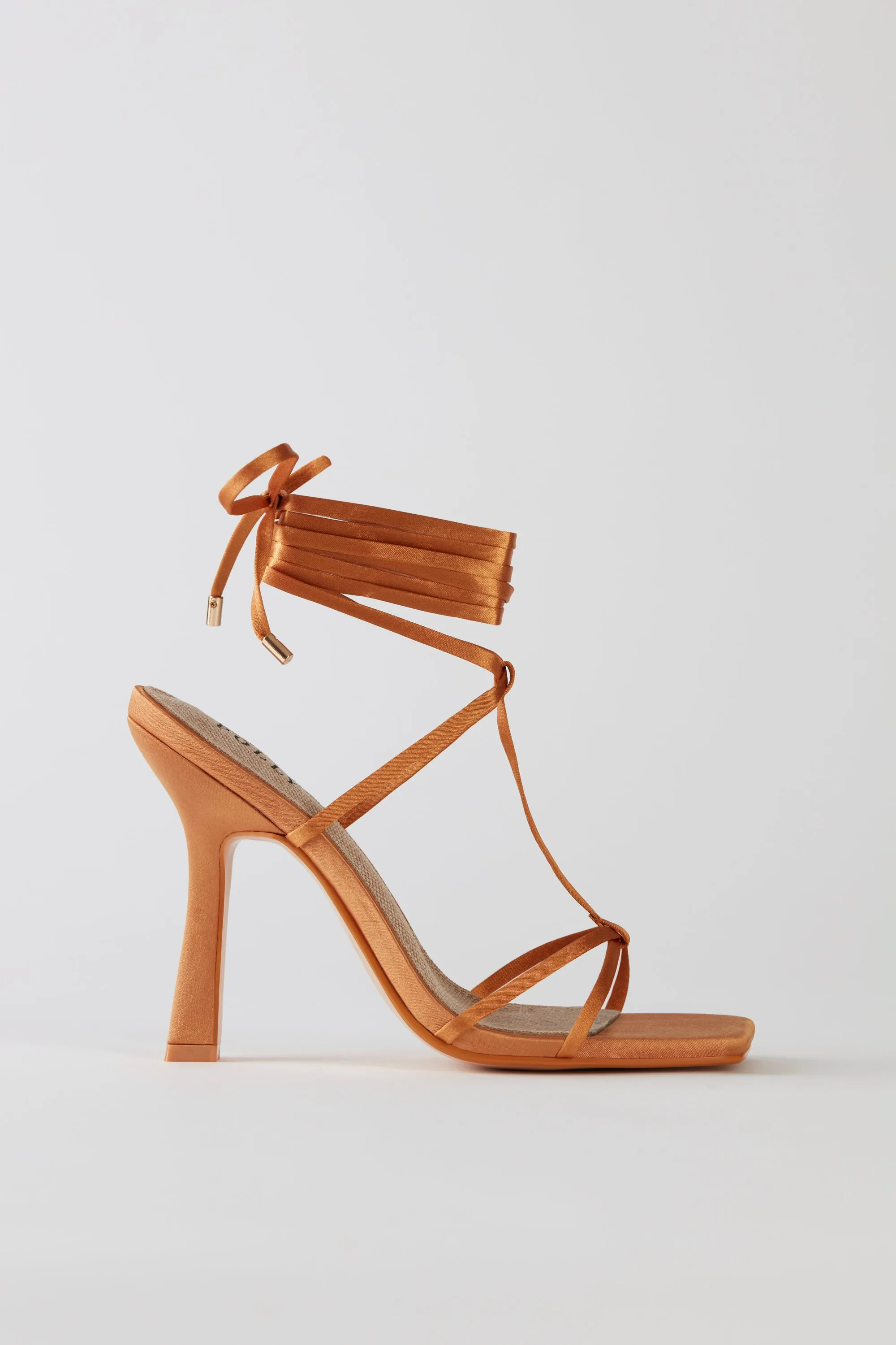 Satin Lace Up Heels in Copper