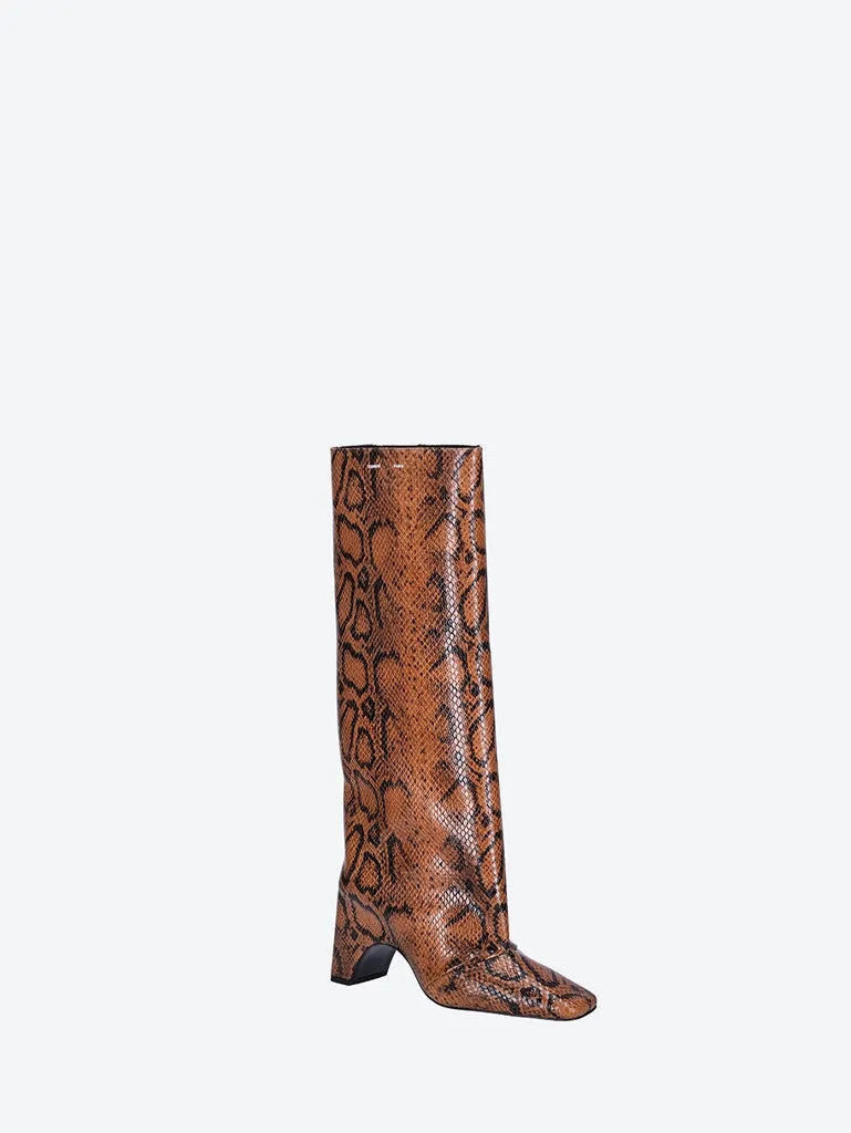 Snake print bridge boots