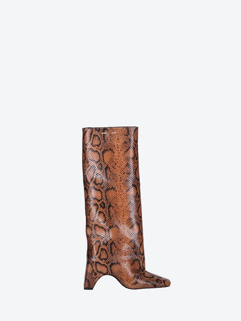 Snake print bridge boots