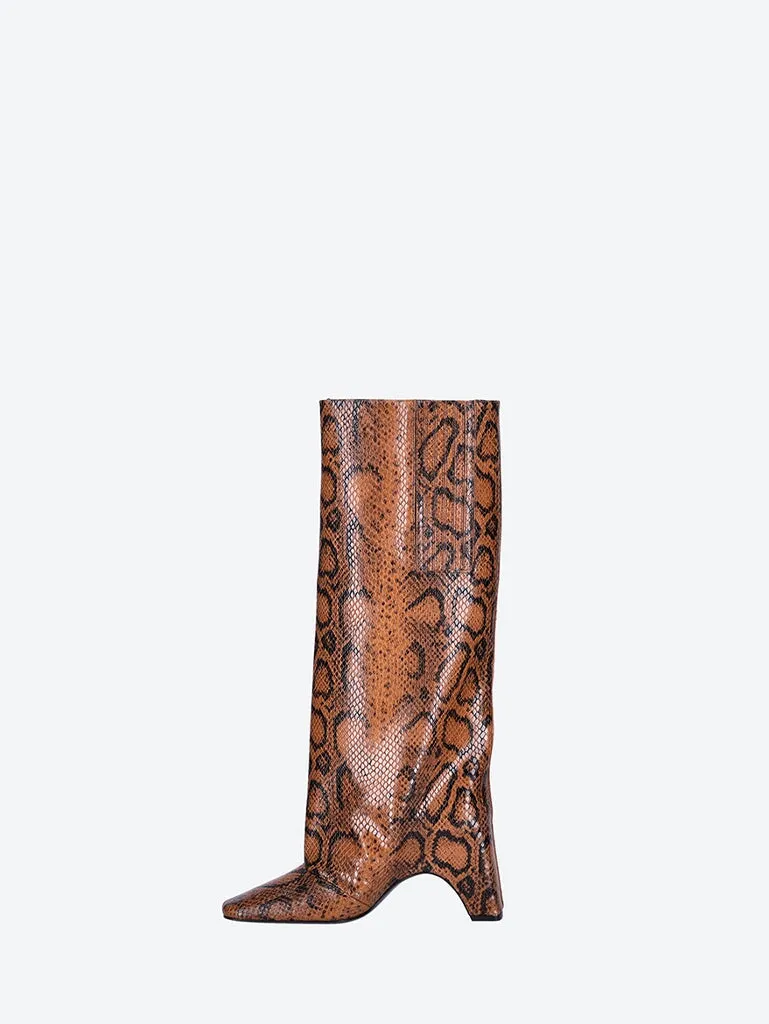 Snake print bridge boots