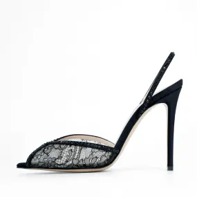 Trend4us Lace-Embellished Slingback Stiletto Heels