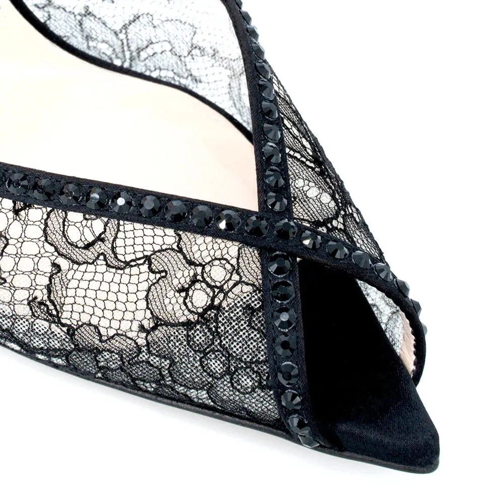 Trend4us Lace-Embellished Slingback Stiletto Heels