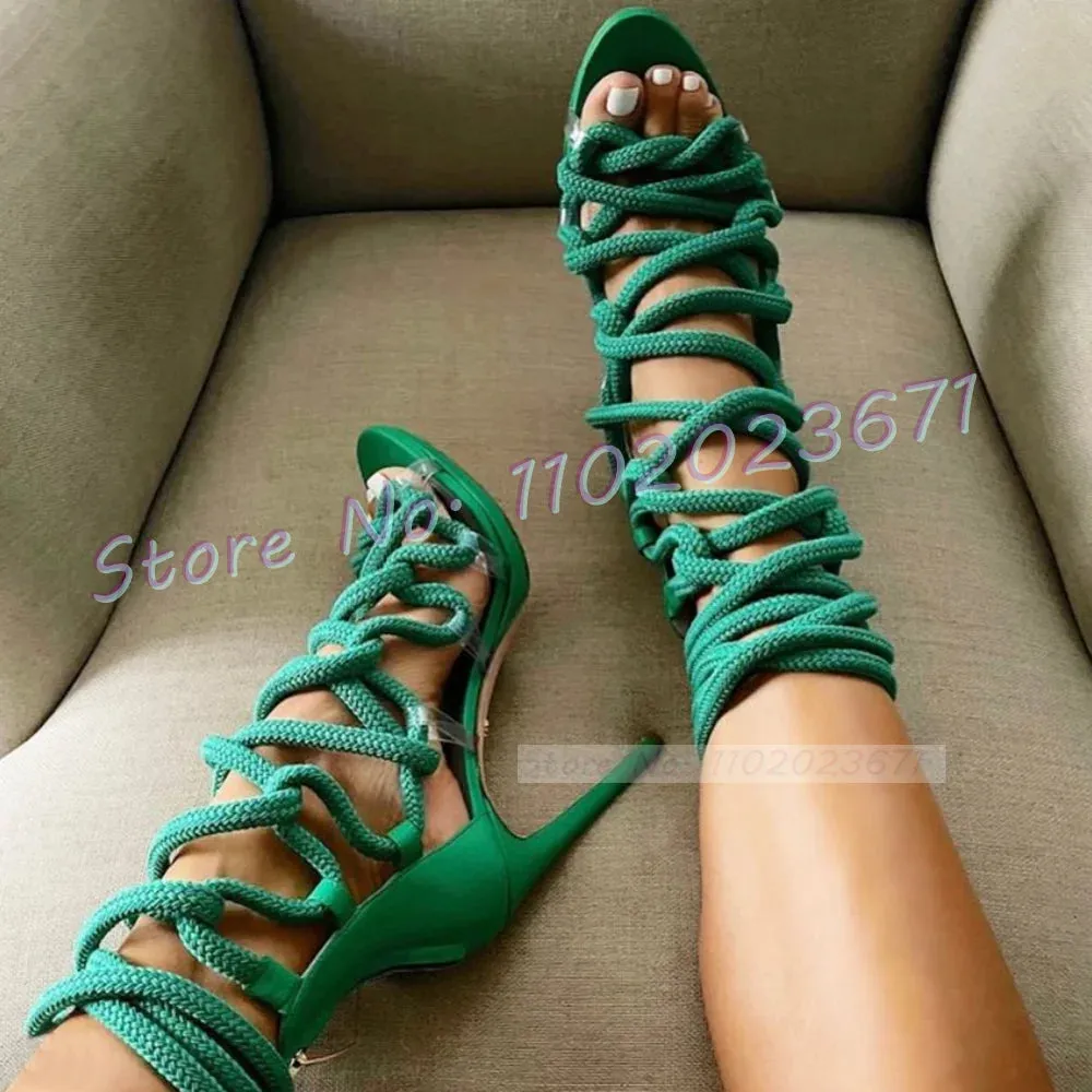 Trendy Gladiator Rope Lace Up High Heels