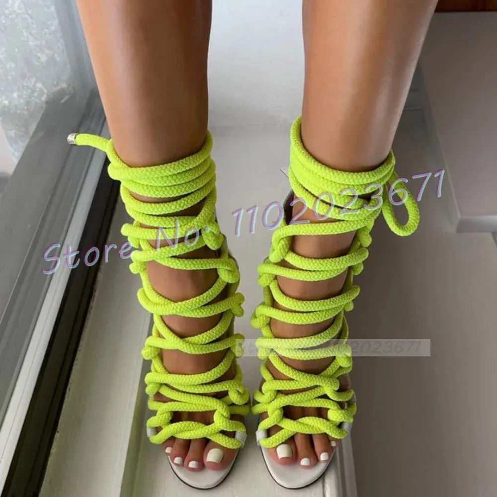 Trendy Gladiator Rope Lace Up High Heels