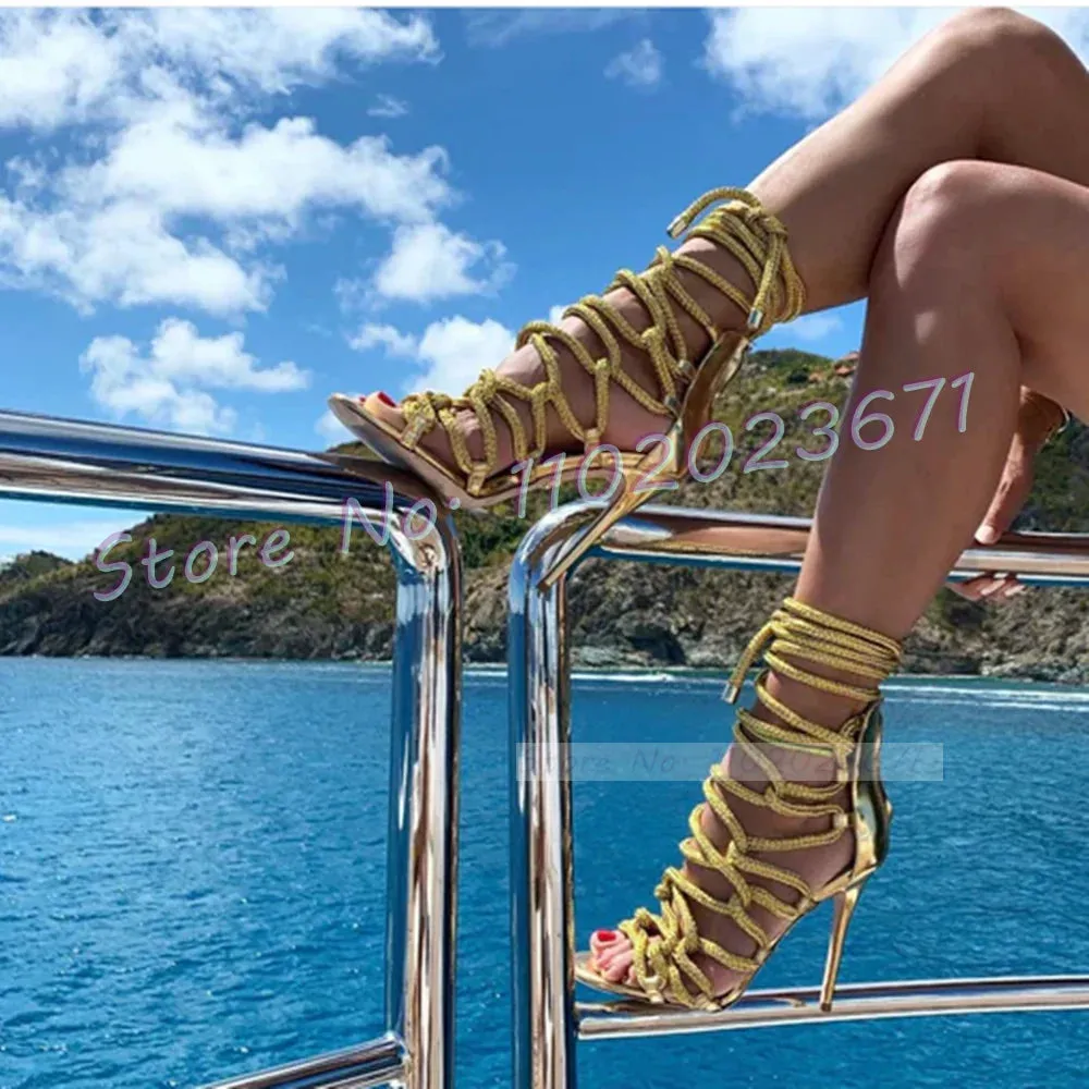 Trendy Gladiator Rope Lace Up High Heels