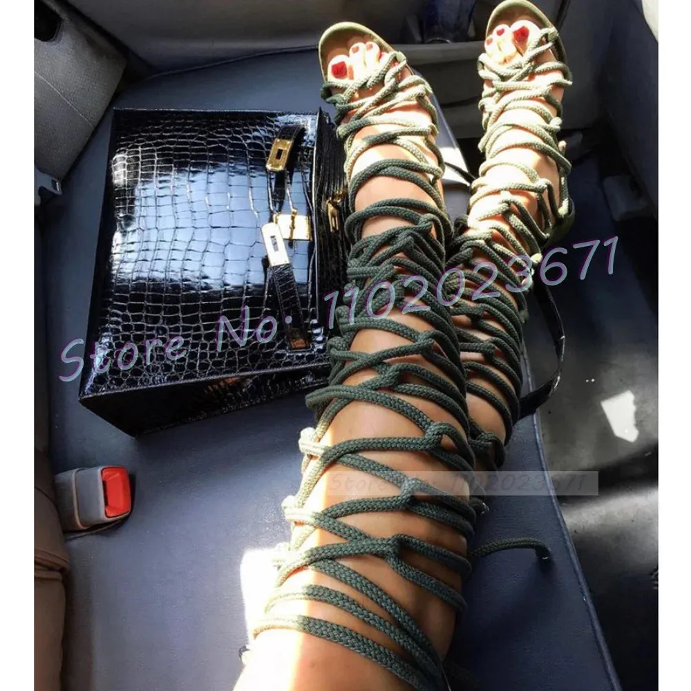 Trendy Gladiator Rope Lace Up High Heels