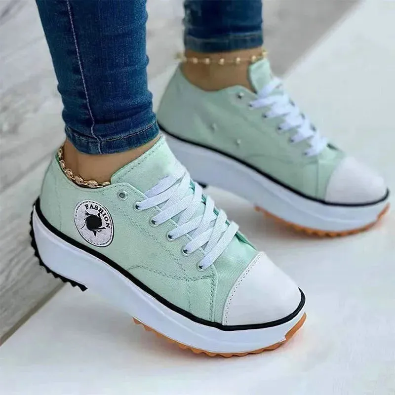 Women Casual Patterned Canvas Sneakers Shoes Spring Autumn Flat Lace-up Shoes