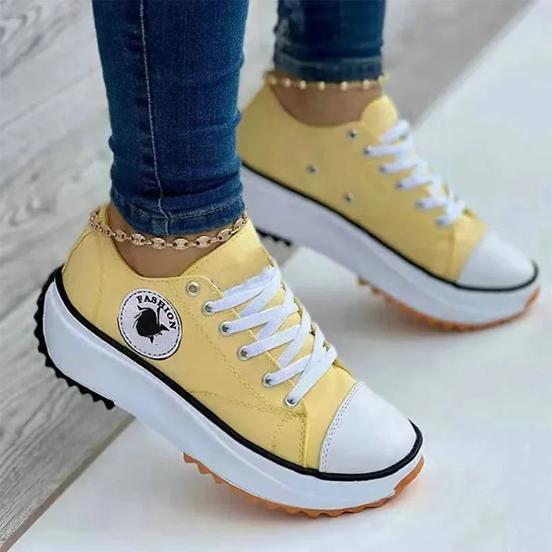 Women Casual Patterned Canvas Sneakers Shoes Spring Autumn Flat Lace-up Shoes