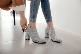 Women's Autumn/Winter Plaid Pointed Toe Heeled Ankle Boots