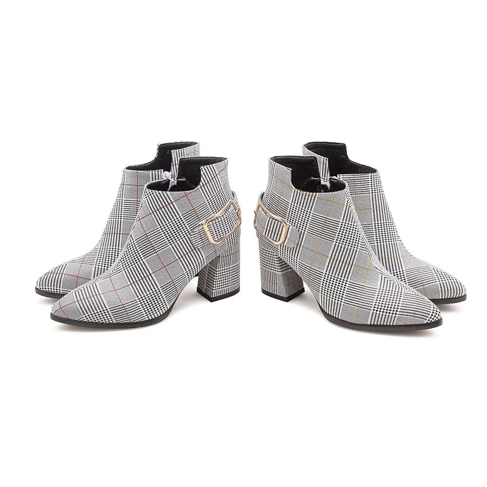 Women's Autumn/Winter Plaid Pointed Toe Heeled Ankle Boots