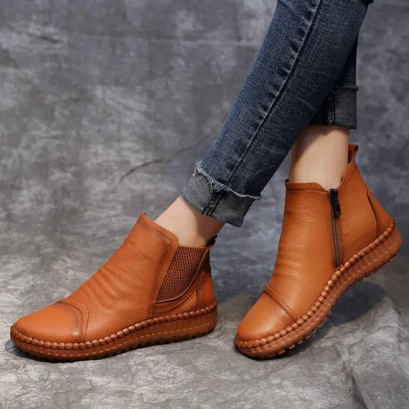 Women's Spring/Autumn Leather Flat Boots