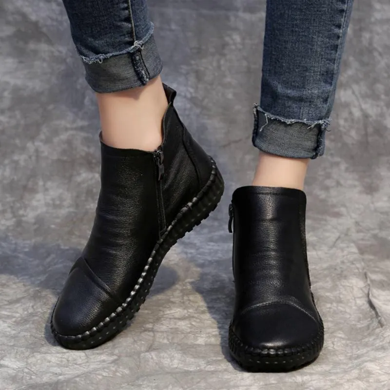 Women's Spring/Autumn Leather Flat Boots