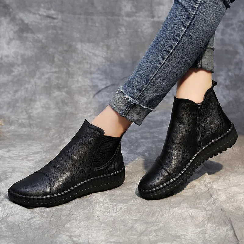 Women's Spring/Autumn Leather Flat Boots