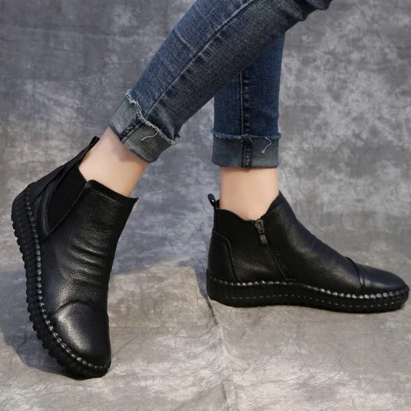 Women's Spring/Autumn Leather Flat Boots