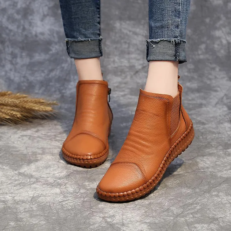 Women's Spring/Autumn Leather Flat Boots