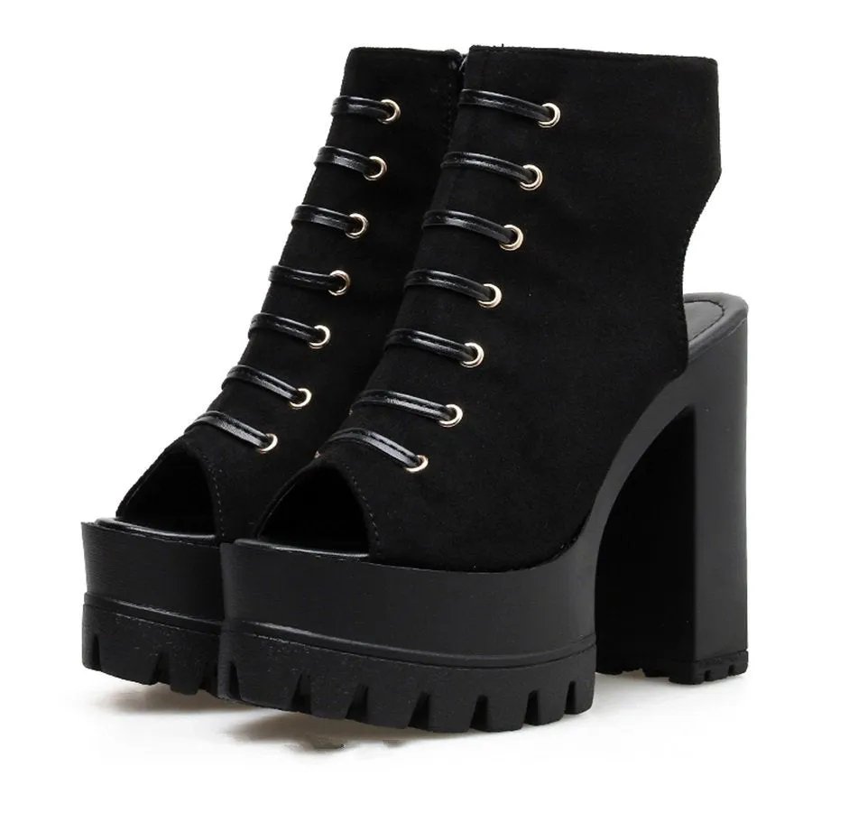 Women's Summer Soft Leather Ankle Boots With Square Heels