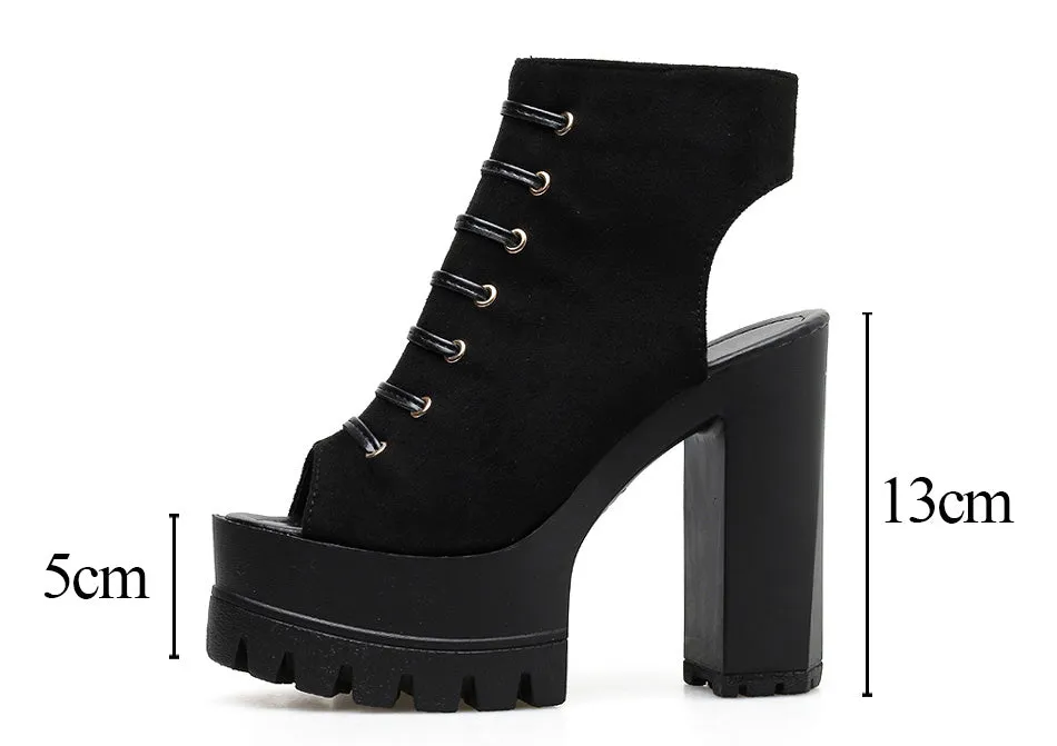 Women's Summer Soft Leather Ankle Boots With Square Heels