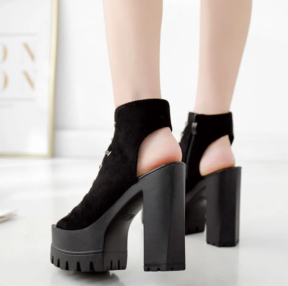 Women's Summer Soft Leather Ankle Boots With Square Heels