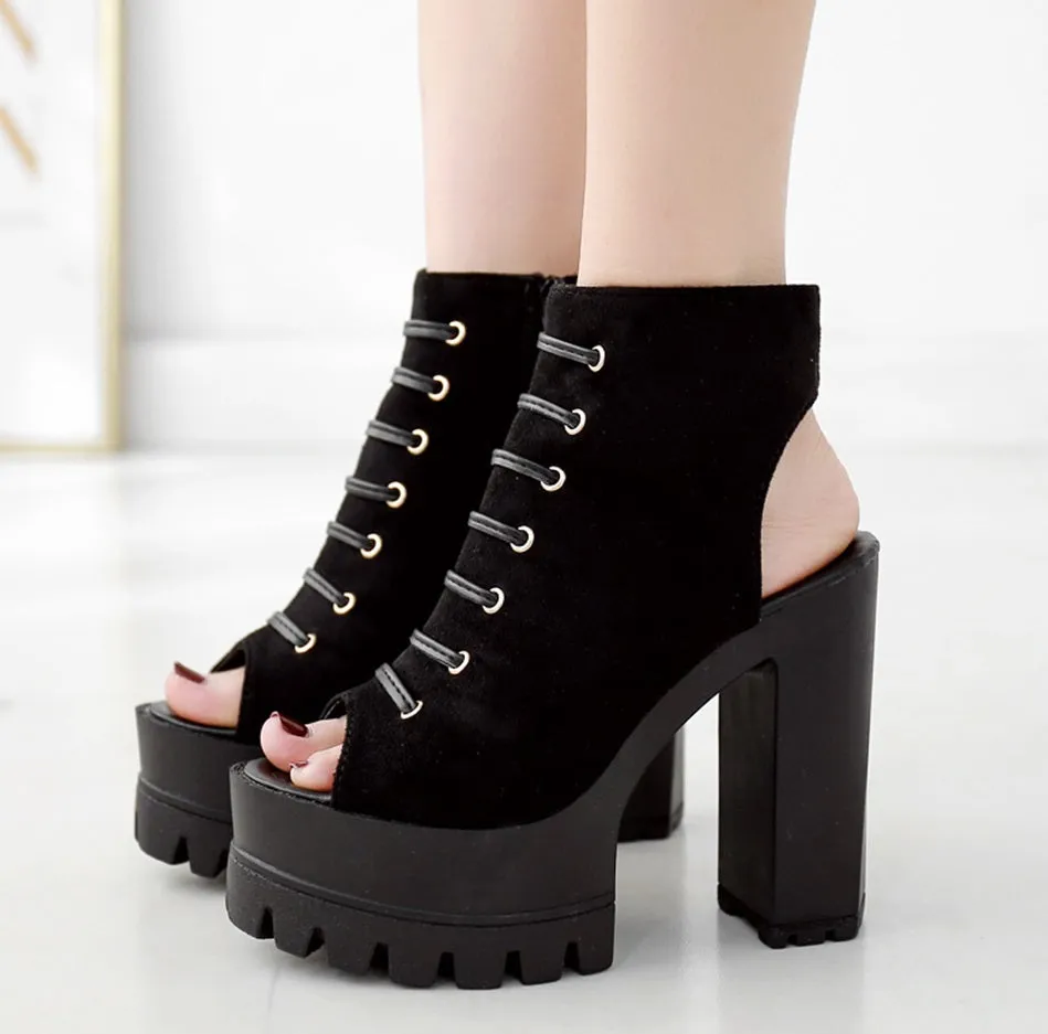 Women's Summer Soft Leather Ankle Boots With Square Heels